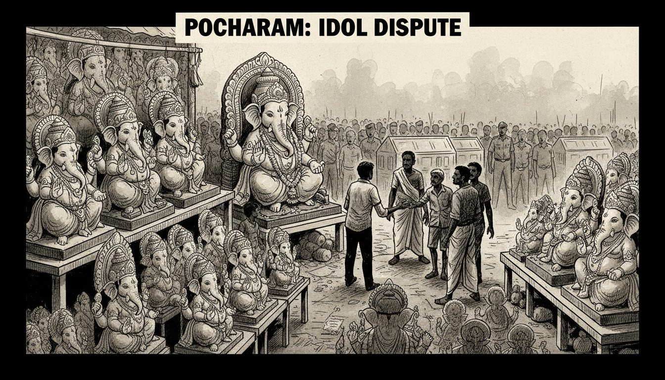 In Pocharam, Hyderabad, a man was killed in a confrontation over the purchase of a Ganesh idol. 