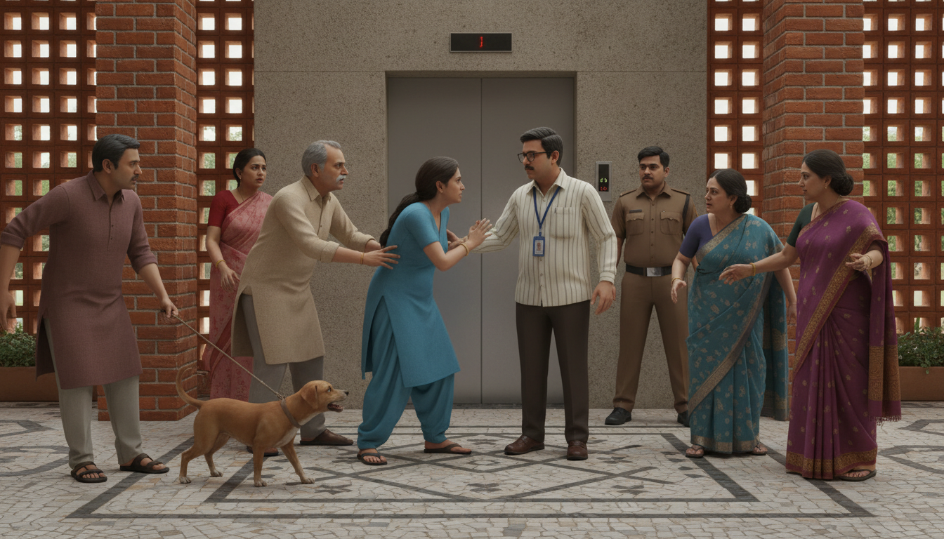 The dog in the lift causes a fight in the society of Ghaziabad, and a woman hits and slaps a teacher.